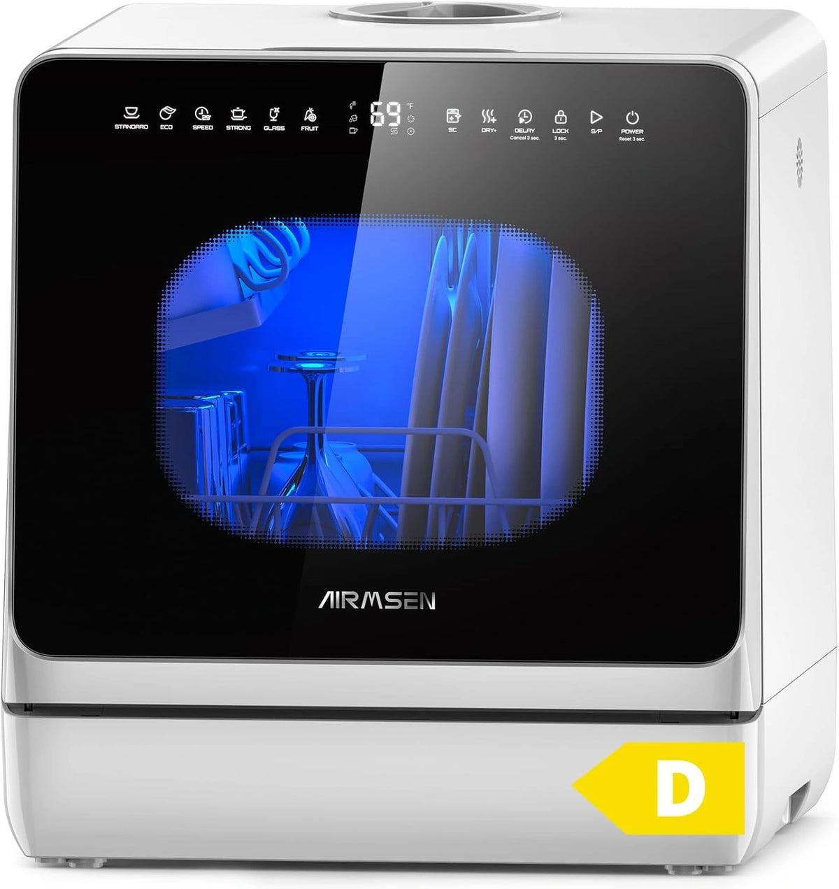 AIRMSEN Mini-vaatwasser, tafelvaatwasser, mini-vaatwasser met 8 + 3 programma's, 5 l tank, onthardingssysteem
