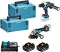 MAKITA DLX2552TJ, combi-set, 18 V, met boormachine DHP492 en slijpmachine DGA504, 2 accu's 5,0 Ah, Makpac-koffer, blauw