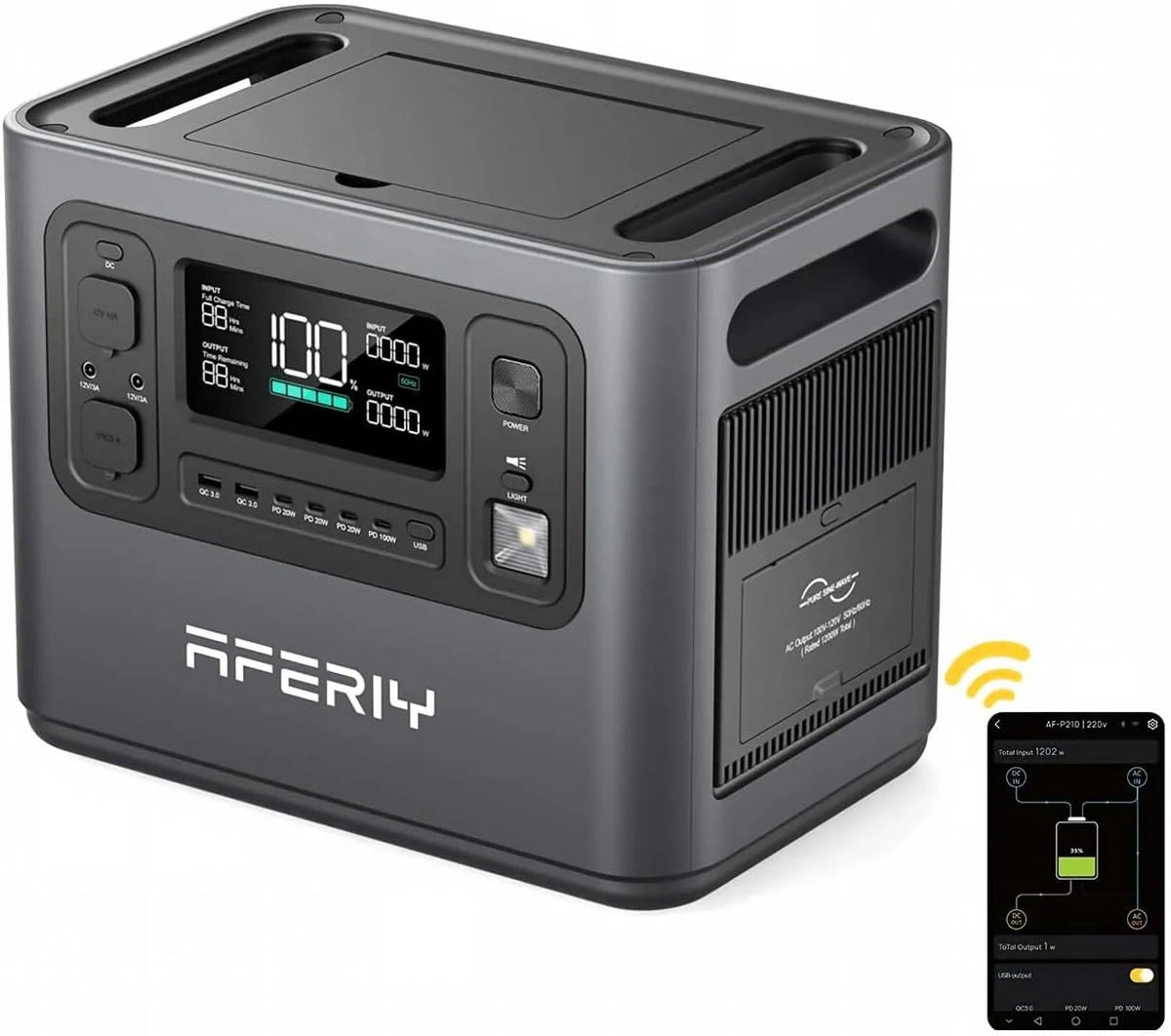 AFERIY Draagbaar Powerstation 2400W, 2048Wh LiFePO4 Batterij, bruin