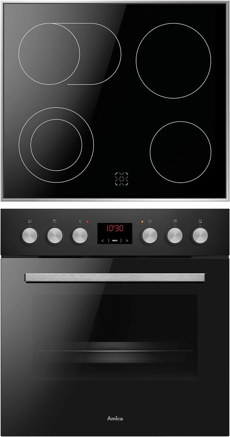 Amica ACHE 9336 SM kookplaatset met circulatielucht/oven met kookplaat en roestvrij stalen frame, timer, waterdamp reiniging