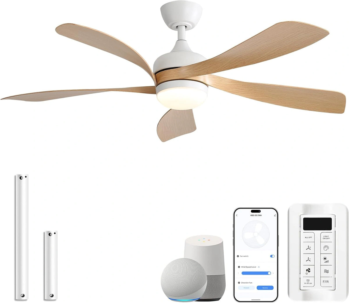 Sofucor 132 cm Smart Plafondventilator met Licht, beige