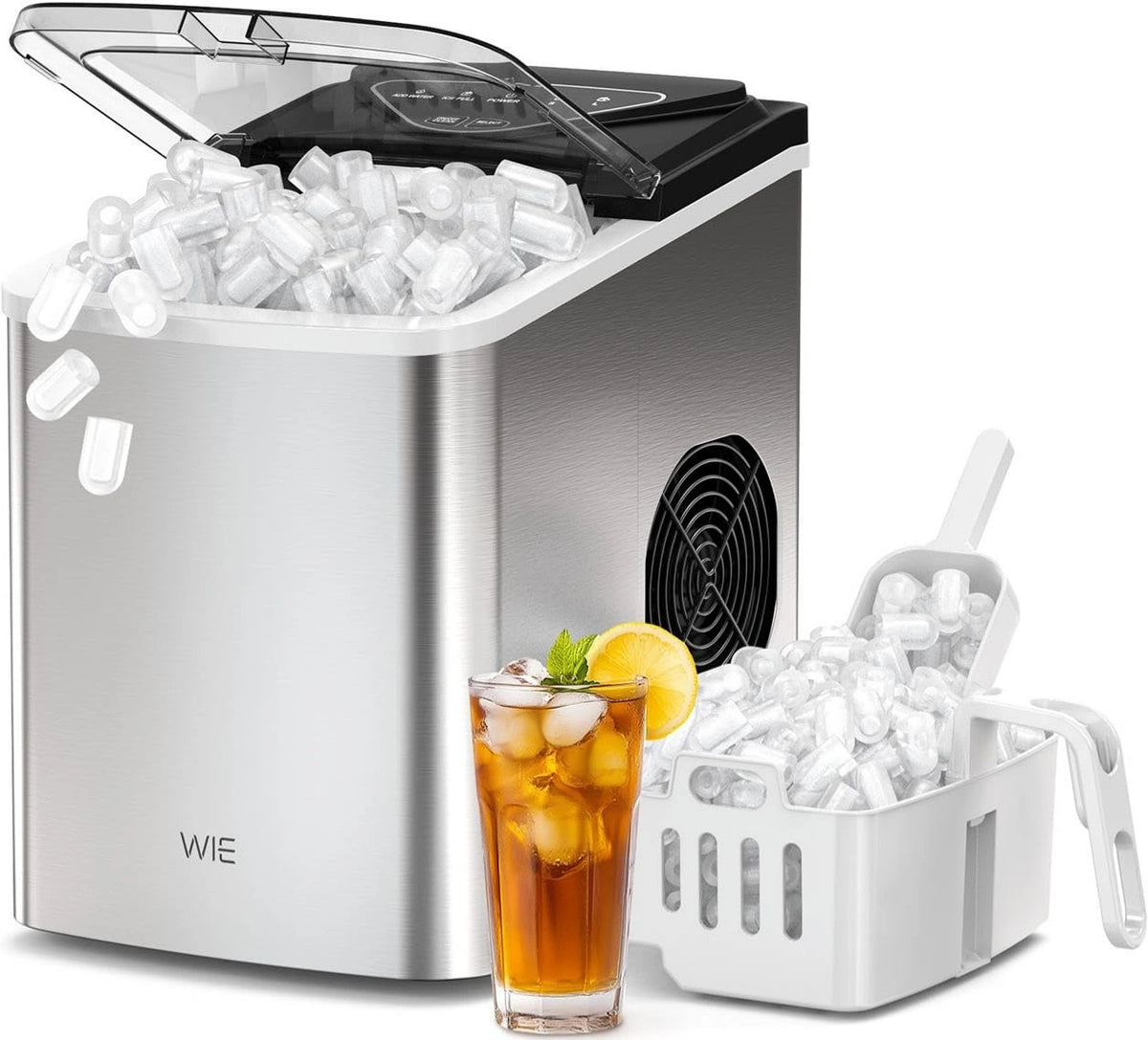 WIE Ijsblokjesmachine 15KG/24Uur, 6 Mins Snel Ijs, 2 liter Watertank, Zelfreinigende Ijsmachine Voor Op Het Aanrecht