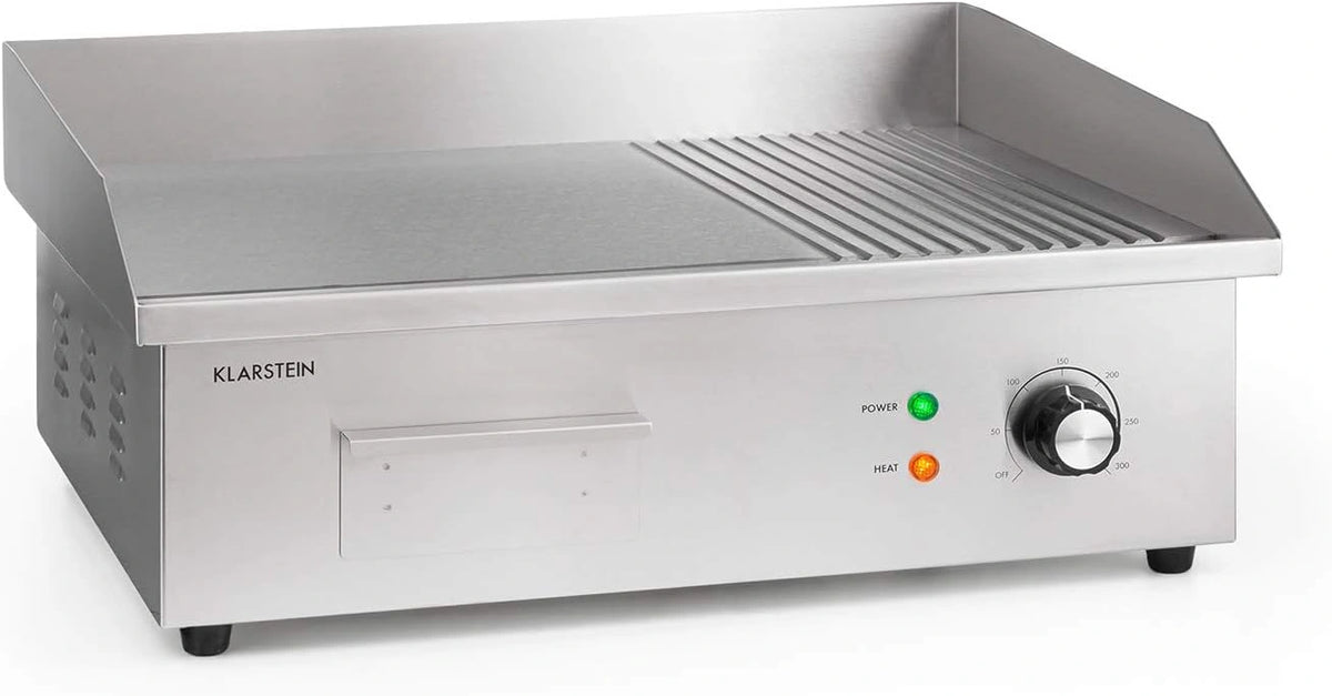 Klarstein Elektrische grill, grillplaat, elektrische grillplaat, tafelgrill, elektrische grill van roestvrij staal, spatbescherming en opvangbak