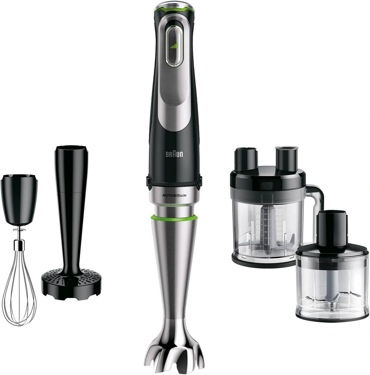 Braun MultiQuick 9 MQ 9187XLI Staafmixer, 1200 Watt, Traploze snelheidsinstelling, ActiveBlade-technologie, Splashcontrol, inclusief 5 accessoires