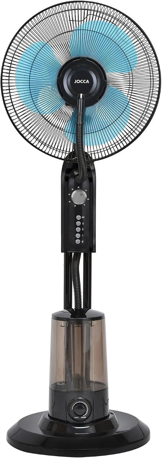 Jocca Staande ventilator met verstuiver, 3 snelheden, 60 graden oscillatie, tank 3,2 l, instelbare nevel, timer, 40 x 40 x 127 cm, zilver