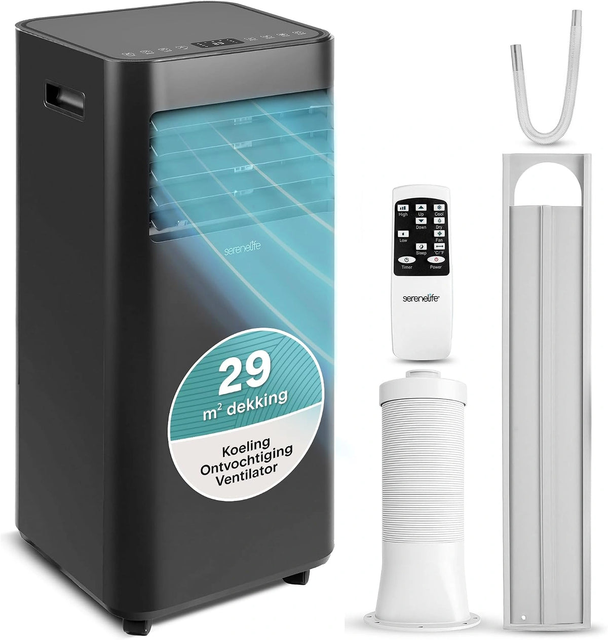 SereneLife Mobiele Airconditioning 7000 BTU, Draagbare Airco met Koelen, Ventilator en Ontvochtiger