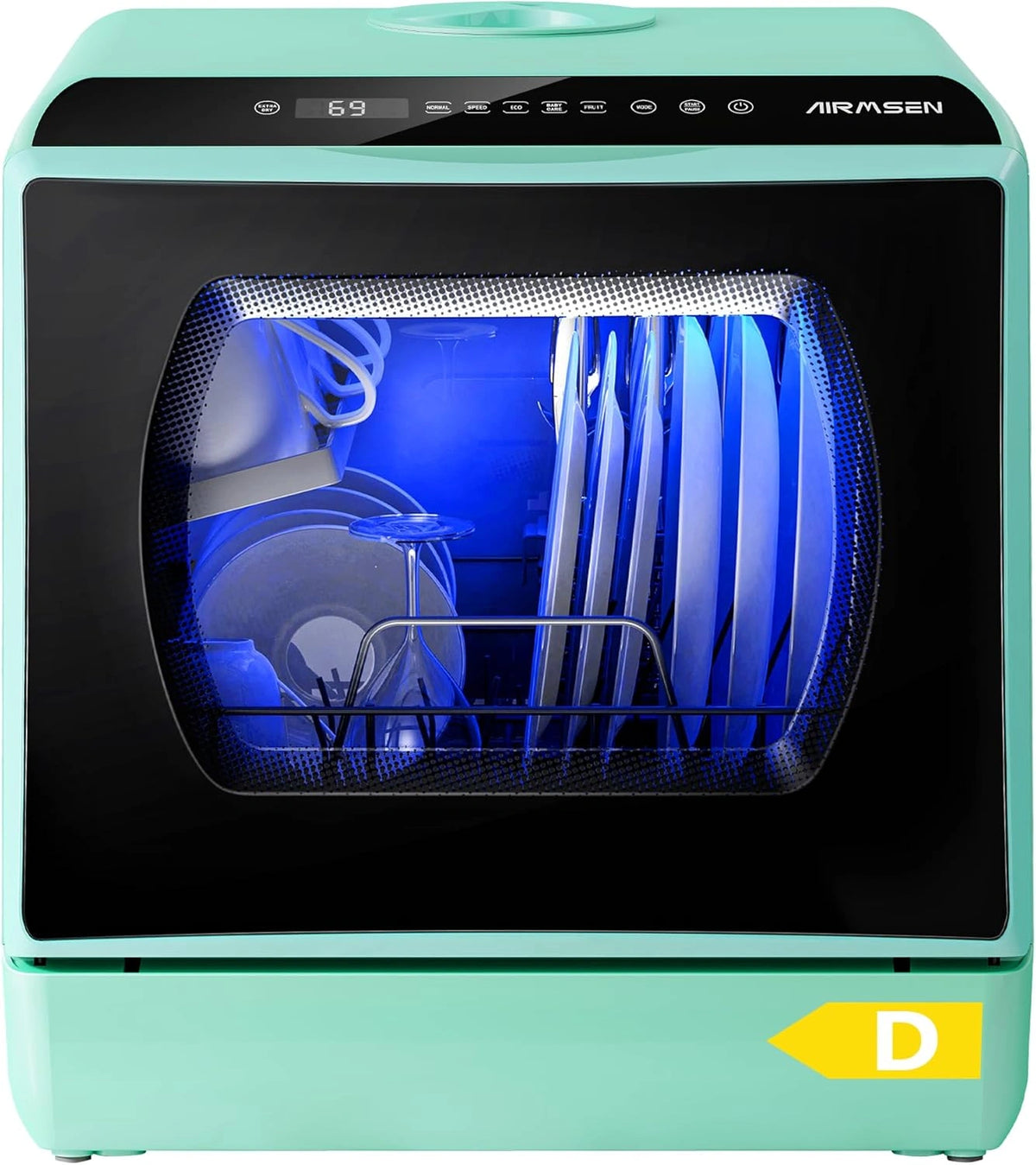 AIRMSEN Mini-vaatwasser voor aanrecht, 5 + 1 programma's, waterreservoir van 5 l, touch-bediening en led-scherm, geschikt voor gezinskeukens