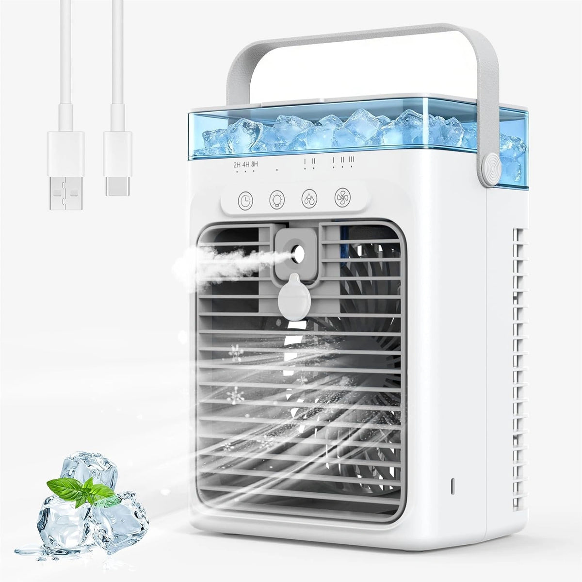 Mobiele Airconditioner, Draagbare Luchtkoeler met 1 liter-watertank, Verdampingskoelventilator, Airconditioner Zonder Afvoerslang