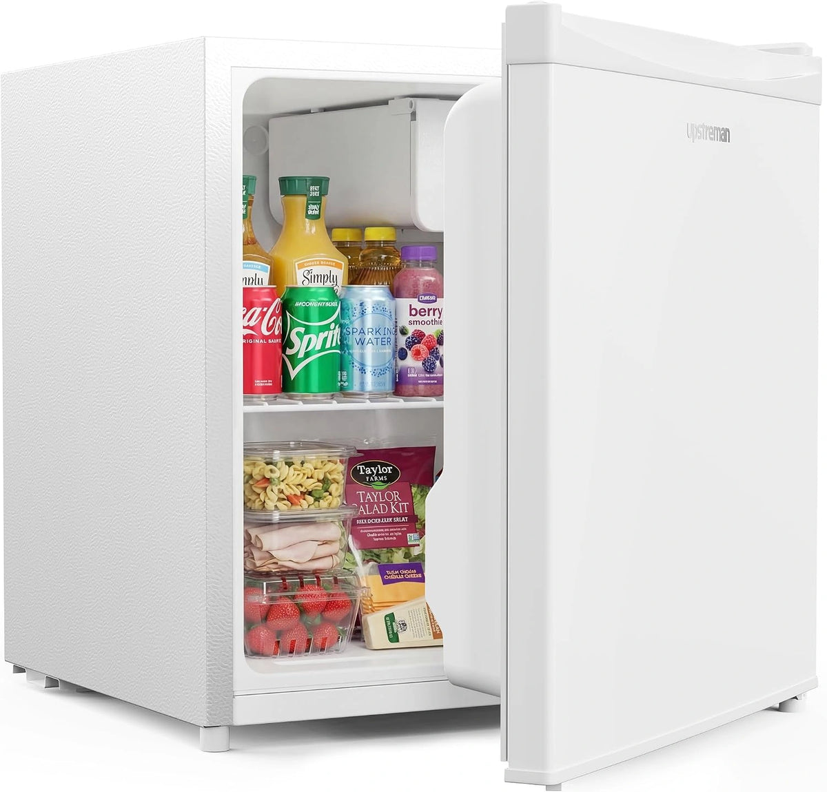 Upstreman Mini Koelkast met Vriesvak 46 L, Compacte Koelkast met Instelbare Thermostaat, Stil & Energiezuinig, Kleine Koelkast voor Slaapkamer