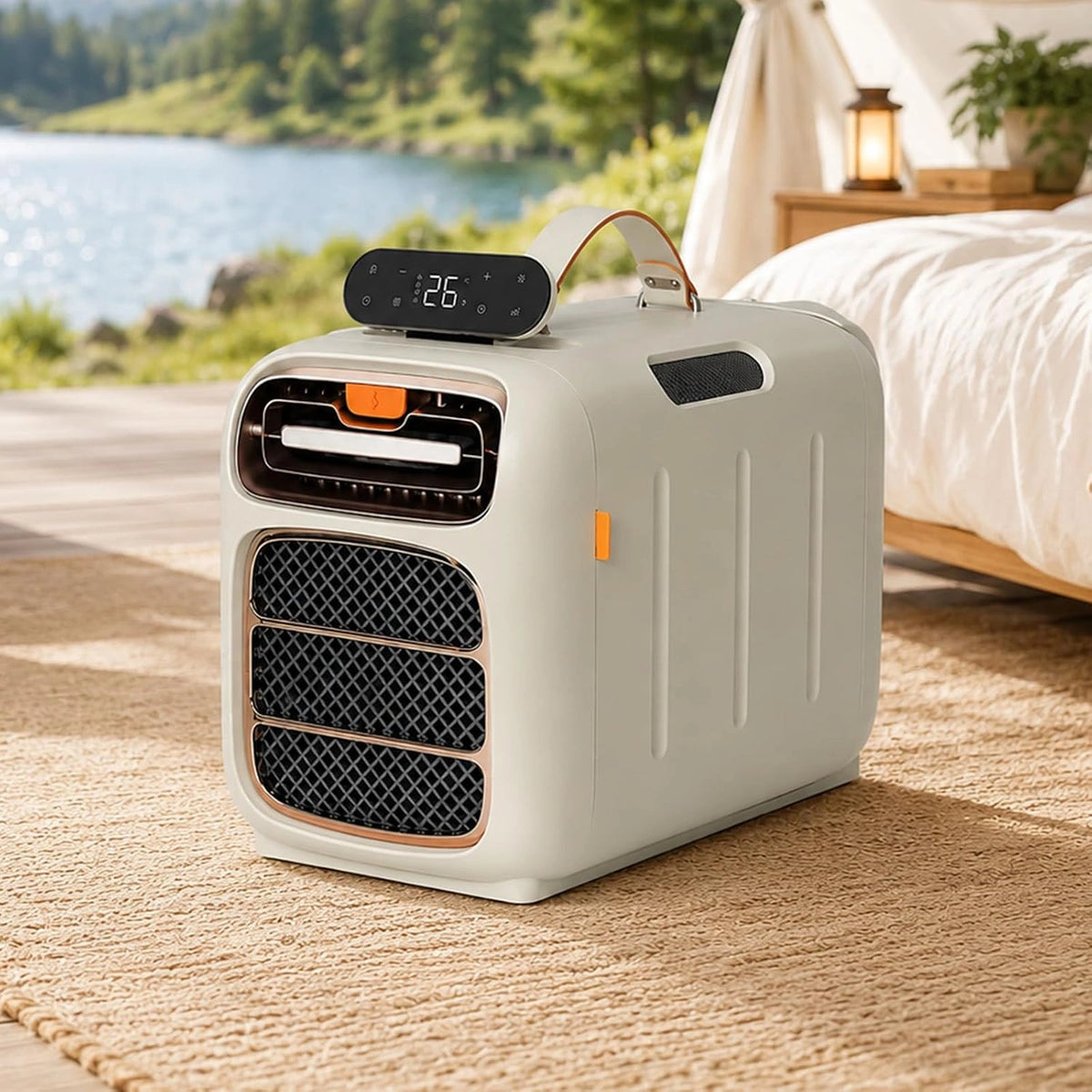 Mobiele Airconditioner 4700 BTU, Tent Airco met Dubbele Slang, 4 Standen, 3 Snelheden, Timer en Afstandsbediening voor Campervan, Caravan en Kantoor