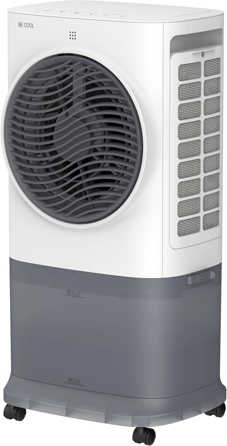 BE COOL Premium luchtkoeler BC6ACP2501W met wifi, 6,5 l watertank, 340 m³/h luchtvermogen, timer, afstandsbediening, led-scherm, 3 modi, mobiel