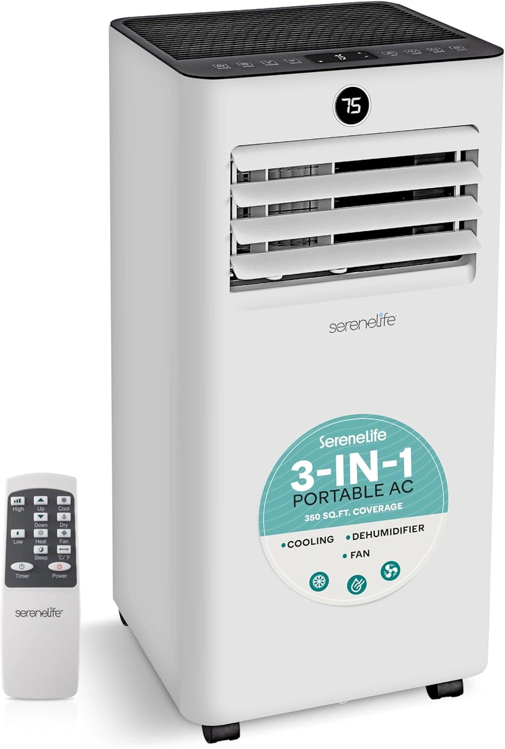 SereneLife Draagbare airconditioner van 10.000 BTU, 3-in-1 AC met koeling, luchtontvochtiger en ventilator