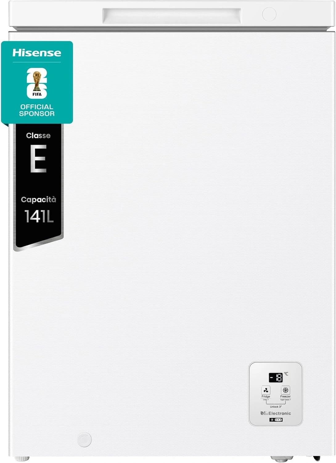 Hisense FT145N1AWE Vrieskist 140 liter, LED-verlichting, super stil 40 dB, E-klasse, 60,6 × 55,9 × 85,8 cm, wit