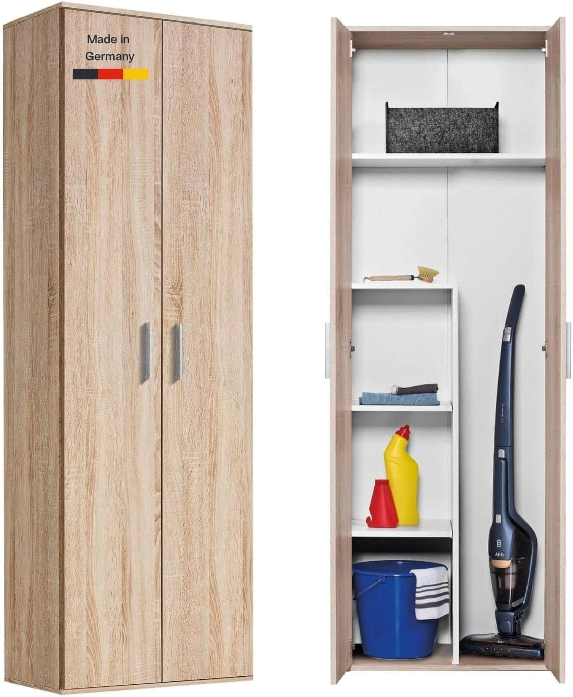 Mokebo Multifunctionele kast Bezemkast (60x180 cm) 'Der Lange' Made in Germany van hout ook als huishoudkast schoonmaakkast voorraadkast gangkast