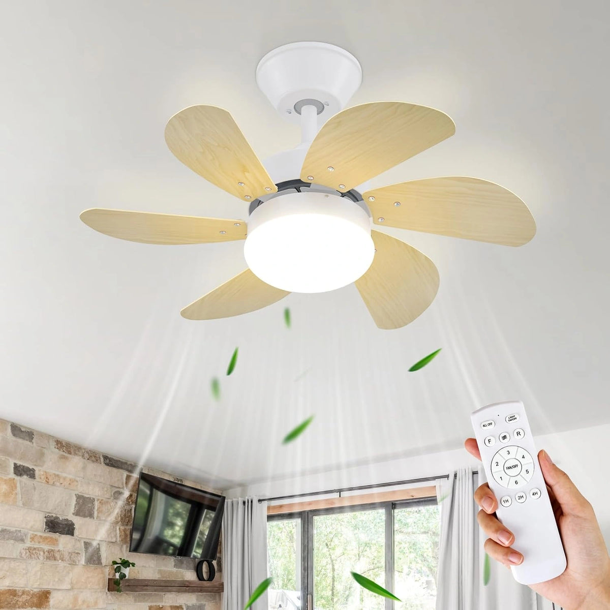 Homefire stille plafondventilator met verlichting, Woonkamerlamp Ø75 cm, zilver