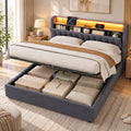 Gestoffeerd bed 180x200 tweepersoonsbed met bedlade en stopcontacten, led, beige