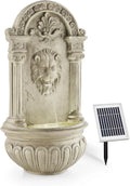 Blumfeldt Löwenstein tuinfontein met LED-verlichting, leeuwenkop editie, antieke muurfontein, decoratieve fontein, buiten, zonnepaneel