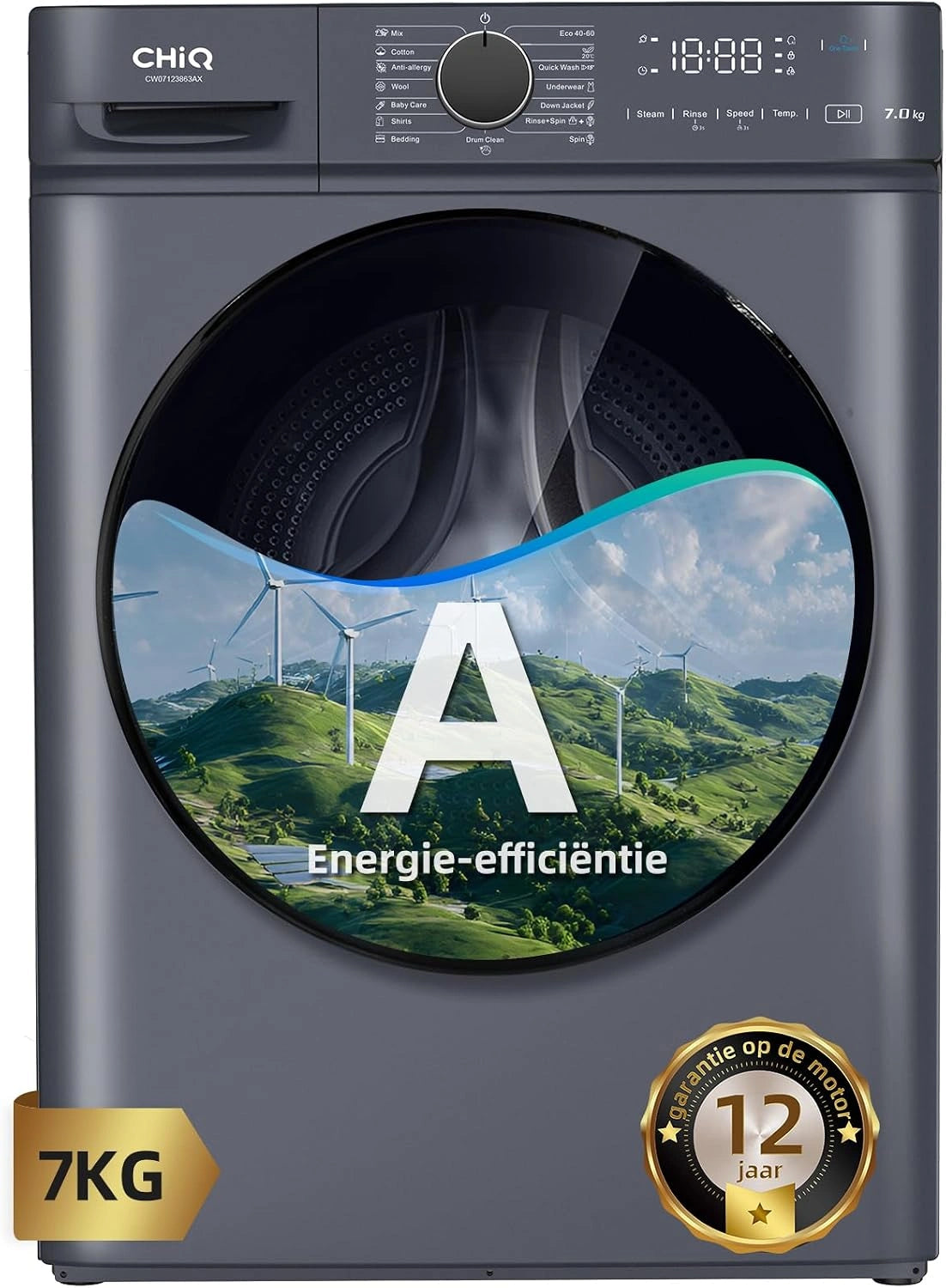 CHiQ 7kg Wasmachine met energieklasse A & Slank Grijs (CW07123863AX)