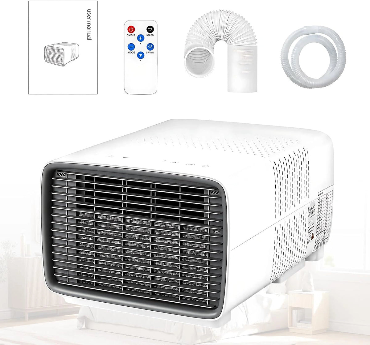 Mobiele Airconditioning voor Camping, 2700 BTU Kleine Airco voor Vrachtwagencabine, Tent, Camper, Inclusief Flexibele Afvoerslang, grijs