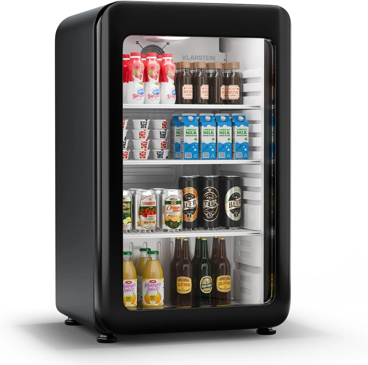 Klarstein Audrey Evo Drankenkoelkast met Glazen Deur, 95 liter Minikoelkast, Retro Design, LED-verlichting, Dubbelwandige Deur, 0-10 °C