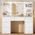 TEENFON Grote Kaptafel met Verstelbare LED Verlichting en Spiegel, Make-uptafel met 7 Lades, 4 Open Planken en 5 Haken