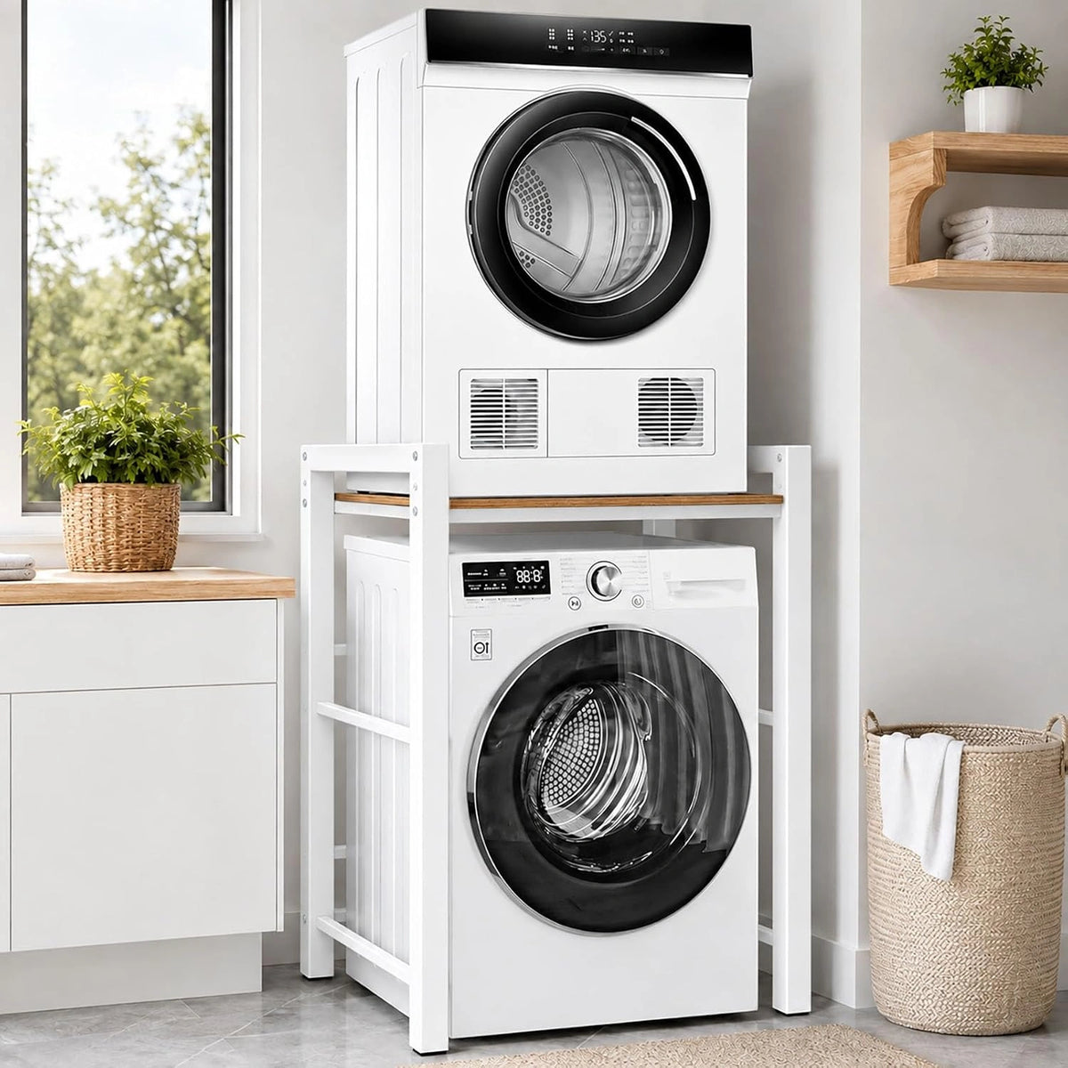 Wasmachinekast, 3 in hoogte verstelbaar, wasmachine, droger, kast, toilet, rek boven wasmachines, 350 kg, wasmachinekast voor badkamer, wasruimte