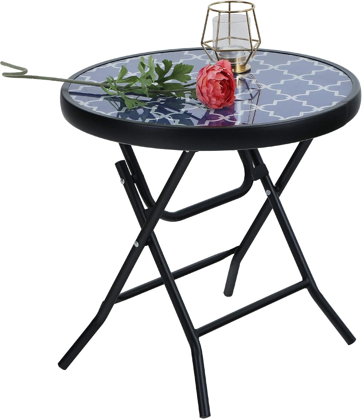 PHI VILLA Bijzettafel, outdoor, tuintafel, klein, inklapbaar, balkontafel, zwart/zilver