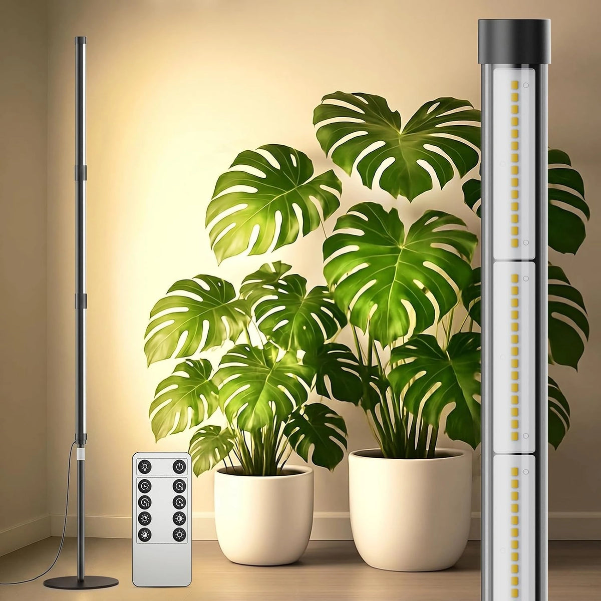 SANSI T10 Staande Plantenlamp Fullspectrum voor Kamerplanten, 80W Kweeklamp met 168 LEDs, 4/8/12H Timer, 4 Helderheidsniveaus