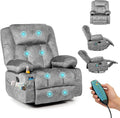 HAUSPROFI Televisiestoel met warmte en massage, relaxstoel met ligfunctie, tv-stoel, woonkamer, 360 graden draaibaar, met 6 zijzakken, bekerhouder