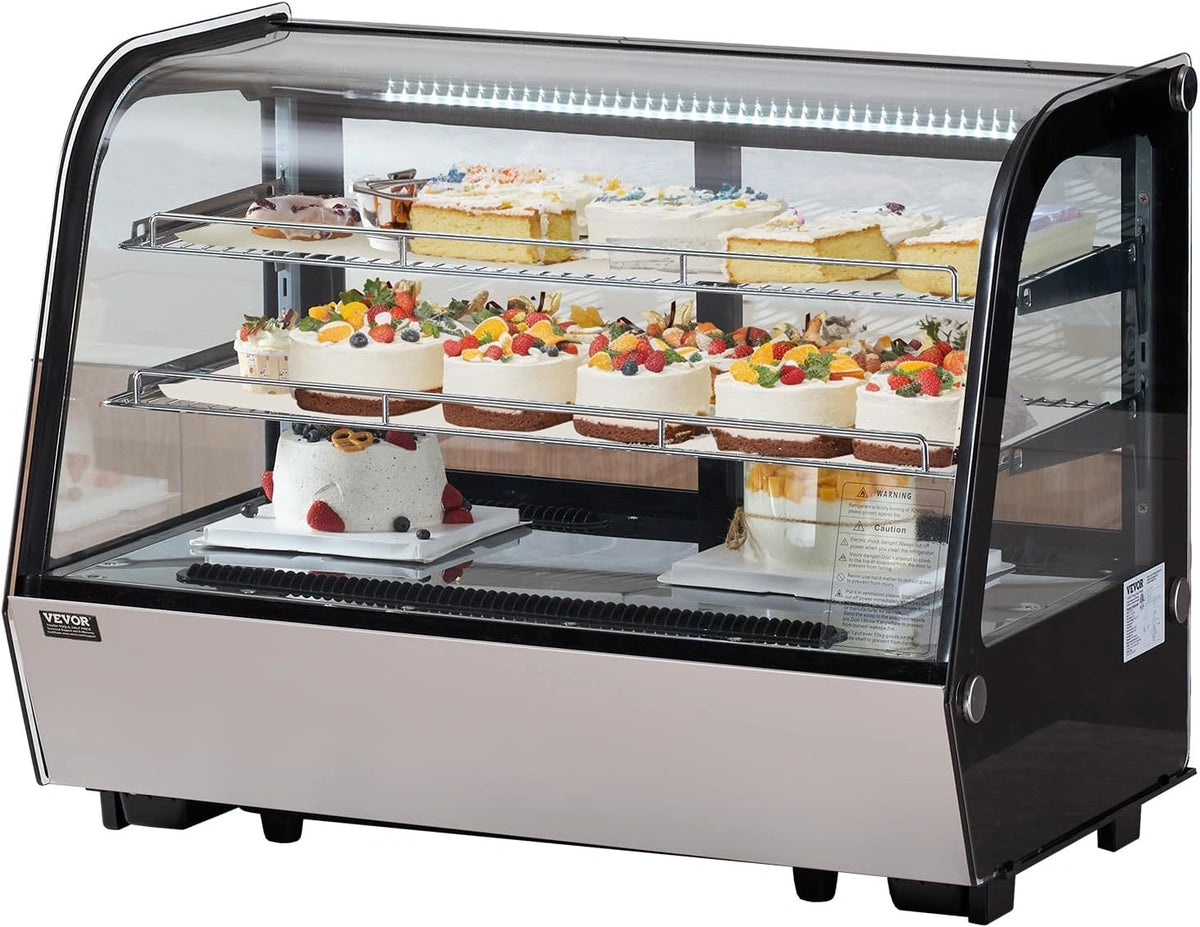 VEVOR Koelvitrine, koelkastvitrinekast, 146 liter, 2-traps commerciële koelvitrinekast met ledverlichting en turbo-koeling en vorstvrije luchtkoeling