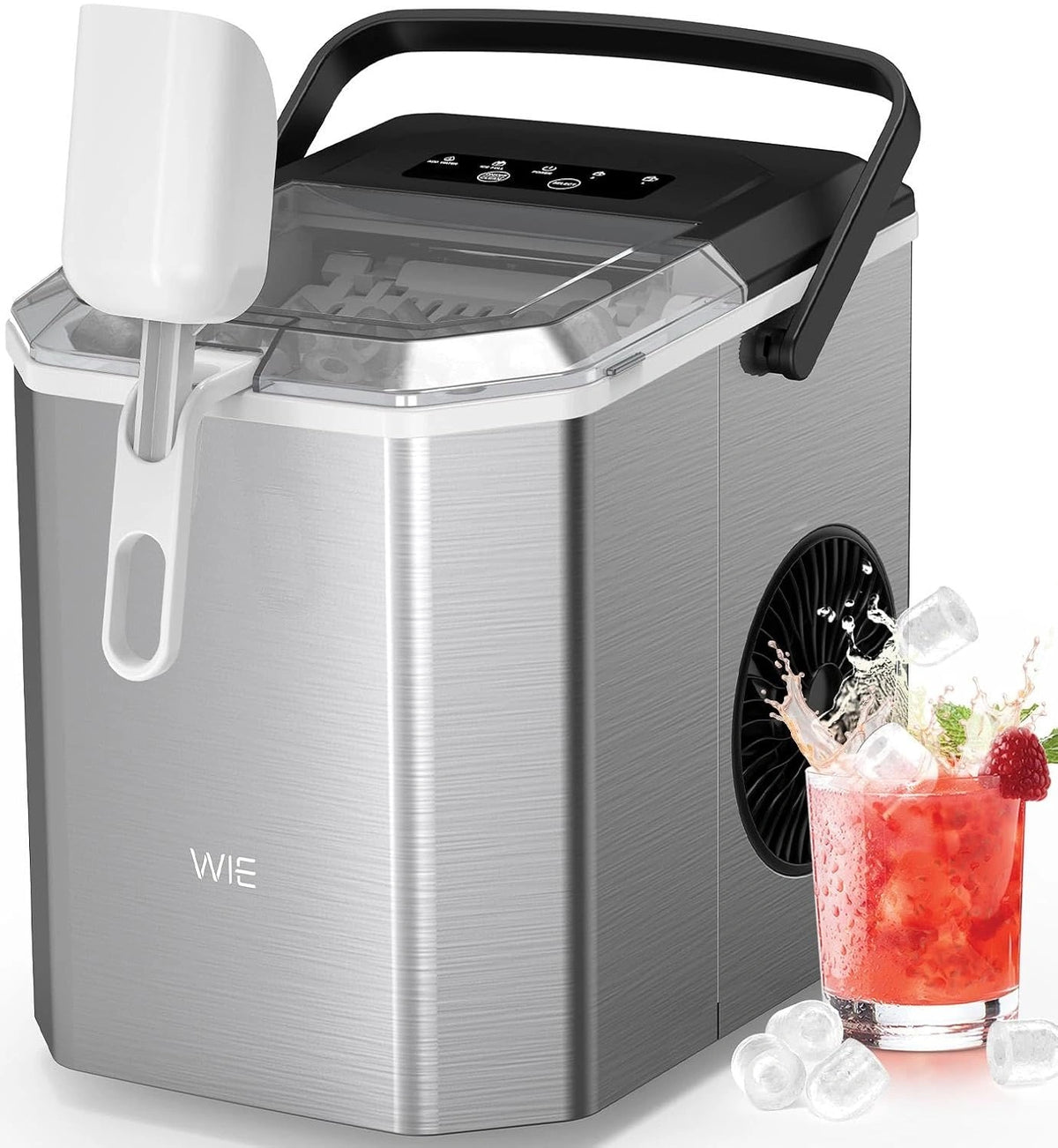 WIE Ijsblokjesmachine, Zelfreinigende Ijsblokjesmaker, 9 Ijsblokjes in 6 Minuten, 1.5 liter Ijsblokjesmachine, met Handgreep/Mandje/Schep/Stil