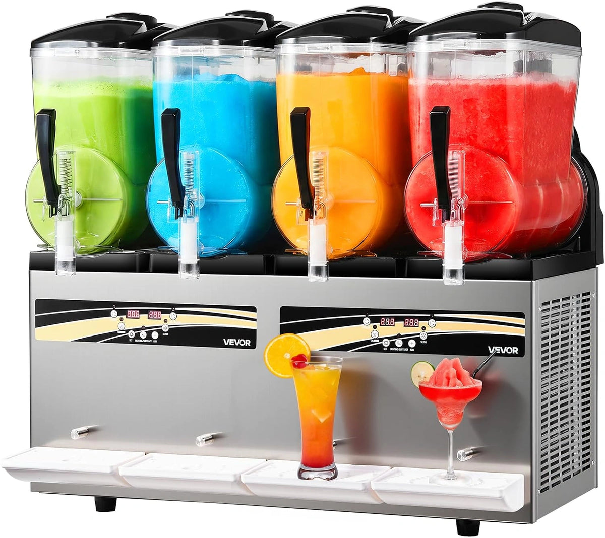 VEVOR Granieten machine voor ijsdranken, 4 x 12 l, commerciële granieten machine, 1650 W, zelfreinigende functie voor ijssap, smoothies, smoothies