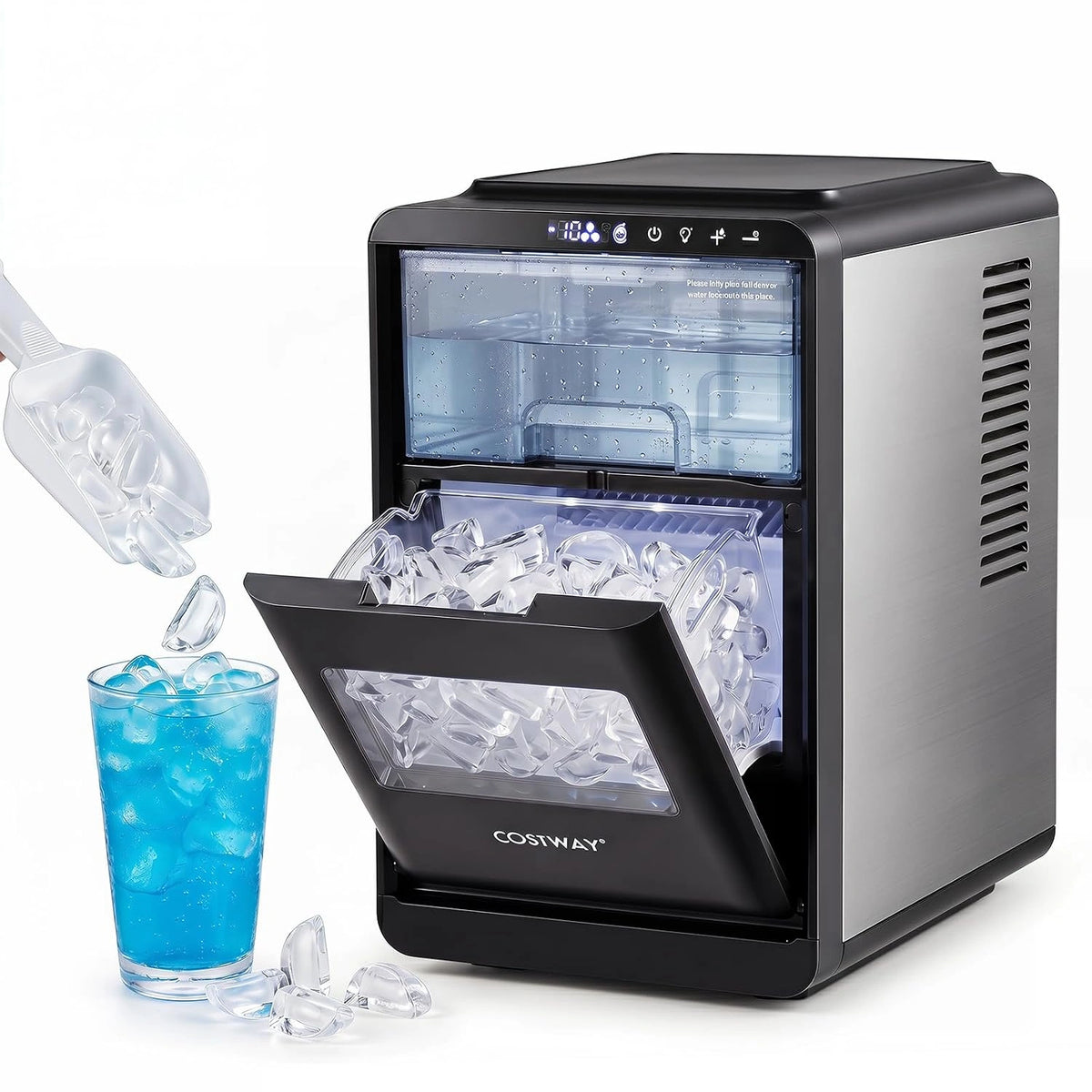 COSTWAY IJsblokjesmachine voor heldere halvemaan-ijsblokjes, 12 kg/dag, zilver