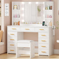 ANWBROAD Modern Kaptafel met LED Spiegel en Krukje, Instelbare Helderheid, wit/zilver