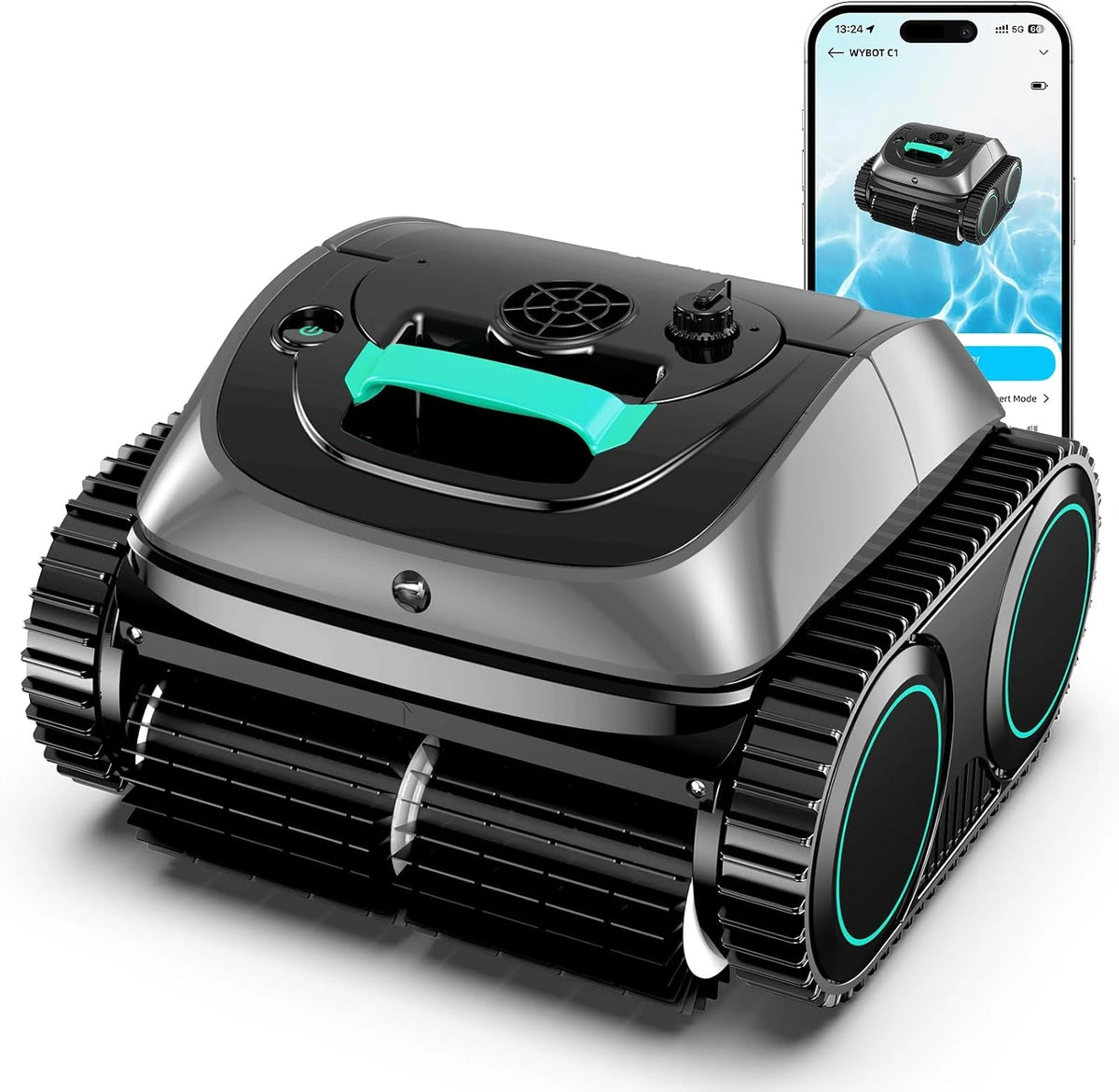 WYBOT C1 Zwembadrobot met accu, 160 min, 160 m², wand en vloer, waterlijn, zwart