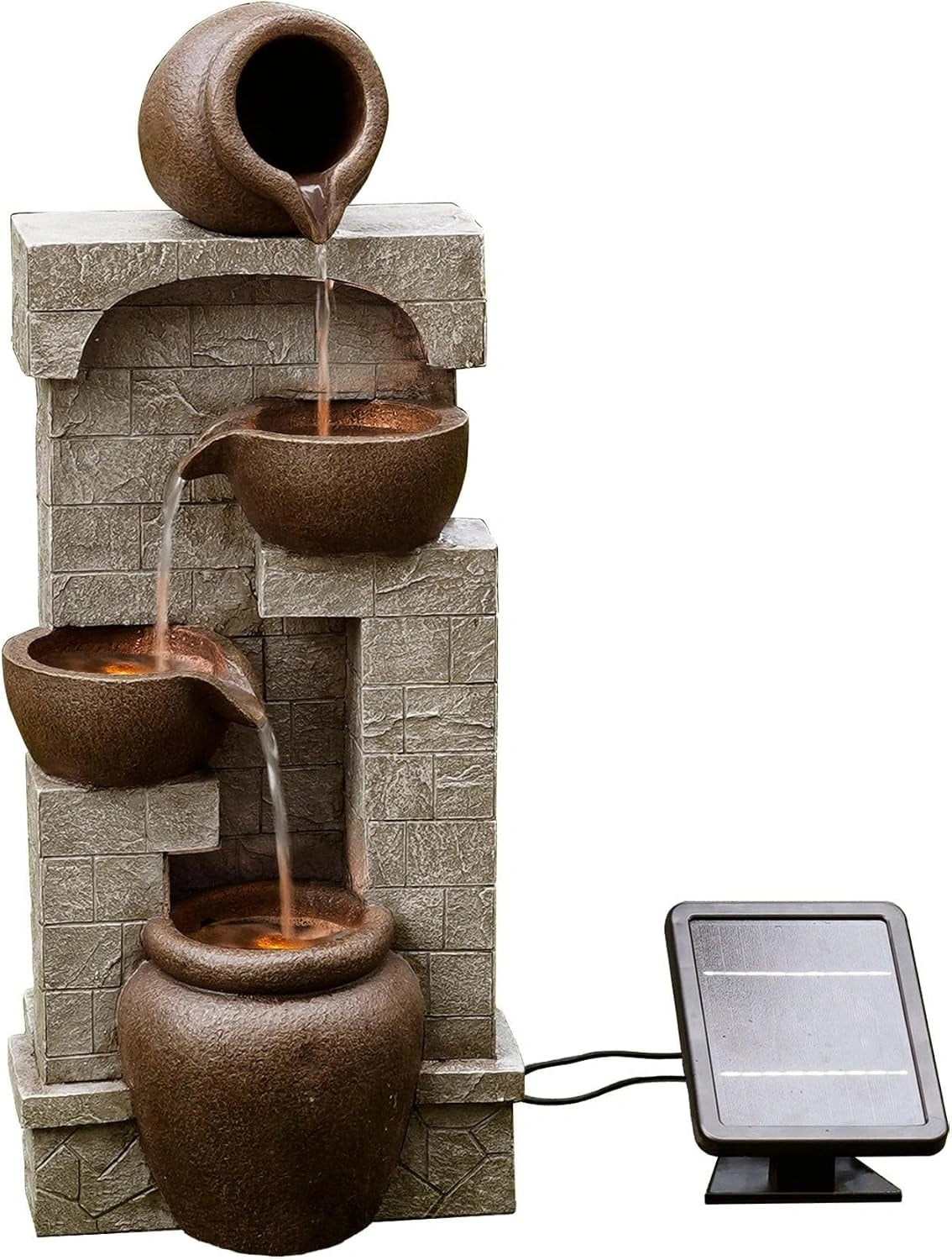 Teamson Home Buiten Tuin Water Fontein, Waterornament, Zonne-Energie, 4 Lagen Pot Ontwerp, Waterval, Tuindecoratie, Binnen & Buiten, Met Pomp