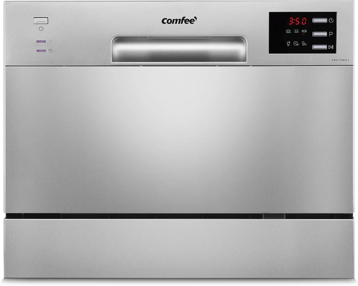 COMFEE' Compacte tafel-vaatwasser TD602E-S mini-vaatwasser met 6 couverts, 6 programma's, led-scherm, tijdvertraging en wasfunctie in niet-piekuren