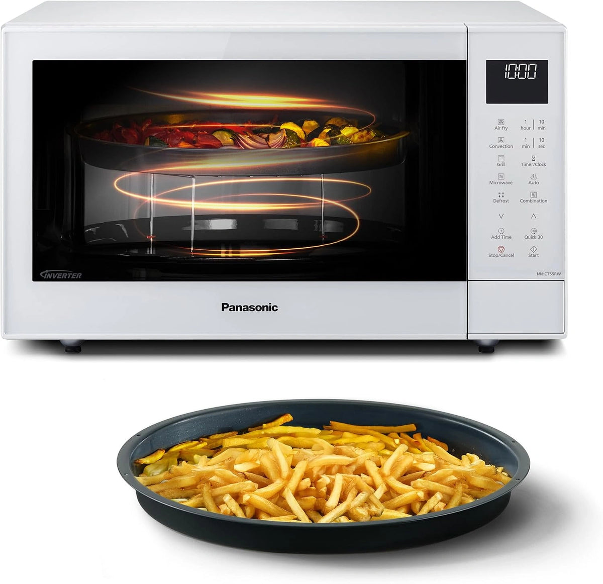 Panasonic NN-CT55RWBPQ 27 liter 4-in-1 Combimagnetron met Airfryer, 1000W Inverter, 1300W Grill, Convectie, 19 Automatische Programma's, Wit
