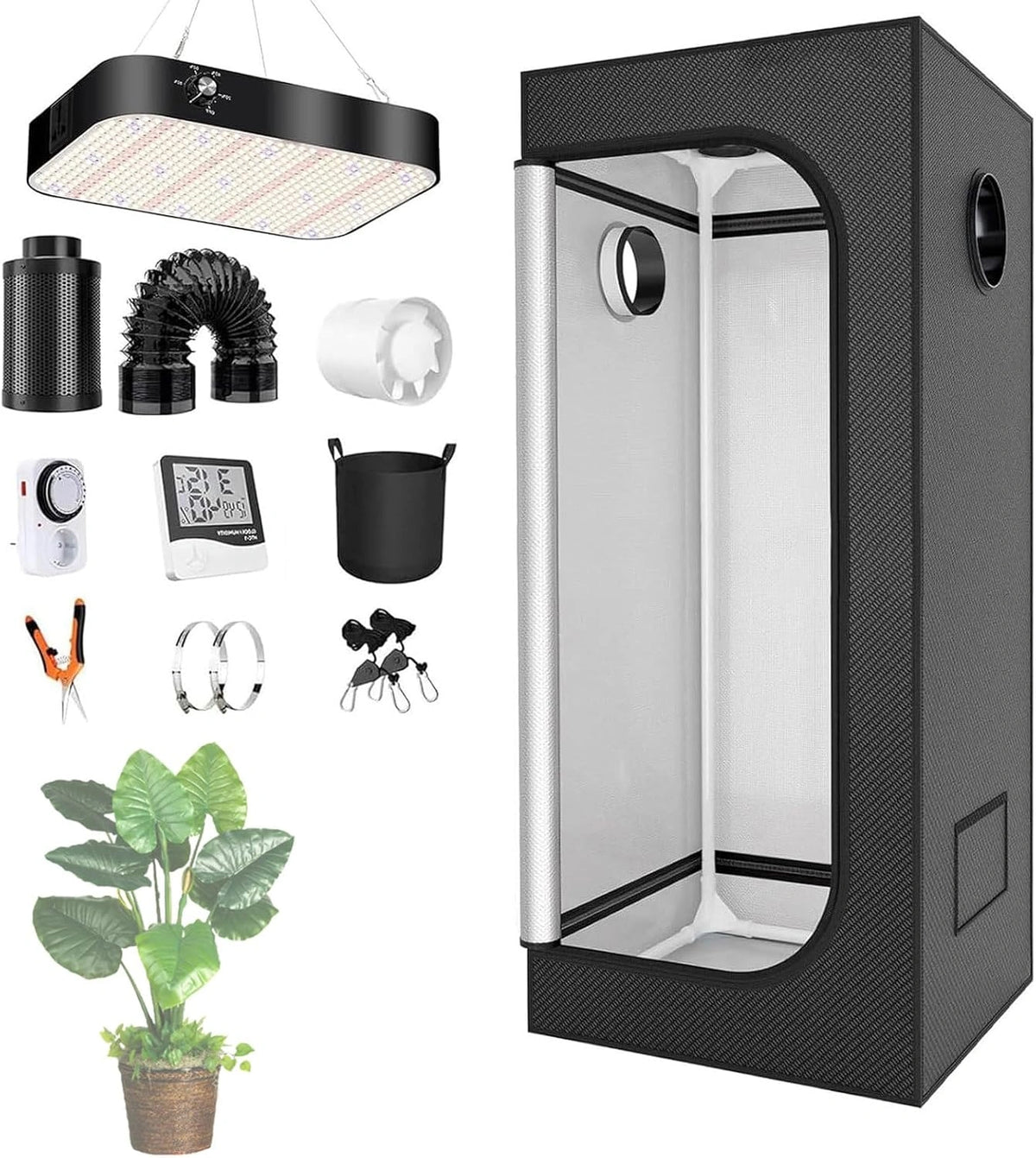 Kweektent, Complete Kweekset Met 100w/200w Led-Kweeklamp Met Volledig Spectrum, Dimbaar, Complete Kweektentset Voor Hydrocultuur,50 * 50 *