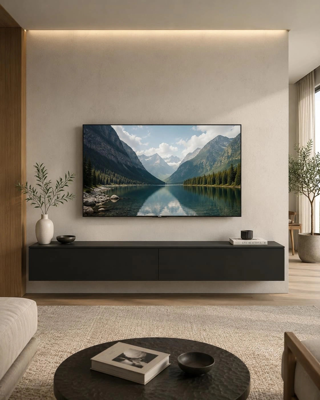 TV kast zwart 180 cm lowboard hangend of staand
