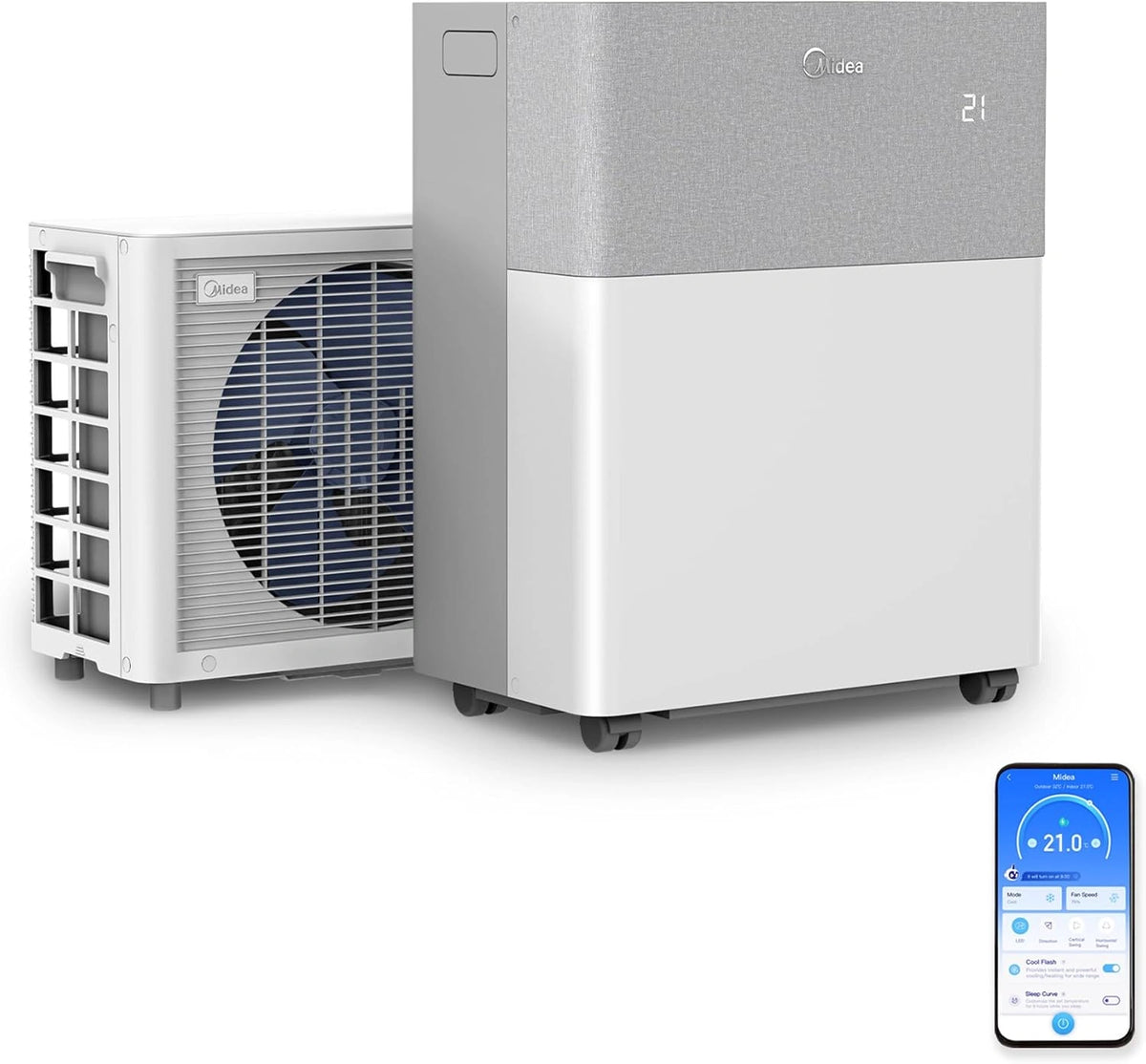 Midea Portasplit airconditioning, 4-in-1 mobiele airconditioning, koelen, verwarmen, ontvochtigen, ventileren, koelen A++, verwarmen A+, 12000 BTU 3