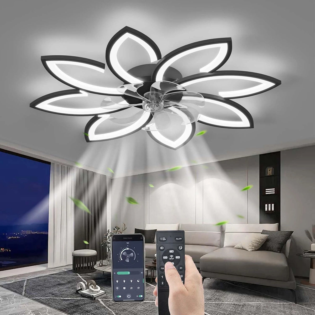 YUNZI Deckenventilator, Fernbedienung, Schwarz