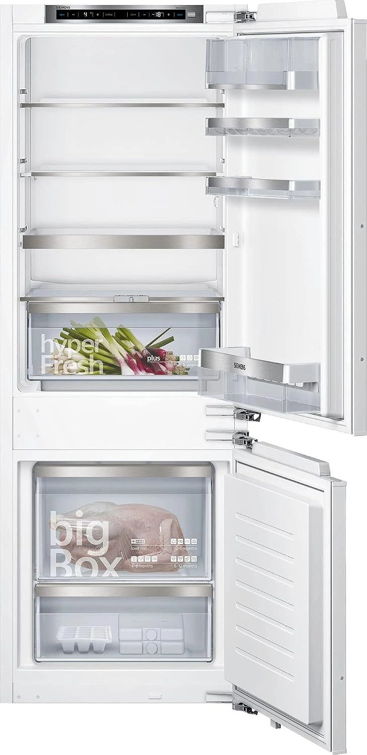 Siemens KI77SADE0 iQ500 Inbouw-koelvriescombinatie/E / 207 kWh/jaar / 231 l/lowFrost/hyperFresh Premium 0° / LED-verlichting/plat scharnier, zilver
