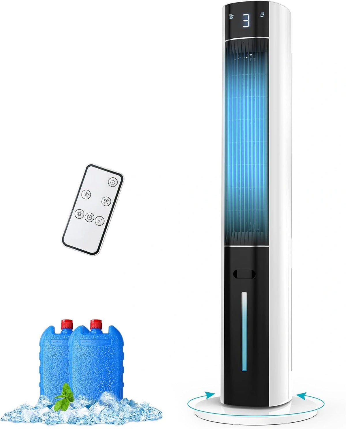 Verdampingsluchtkoeler, 3-in-1 moeraskoeler met 3 liter watertank, 3 modi en 3 snelheden, afstandsbediening, 12 uur timer