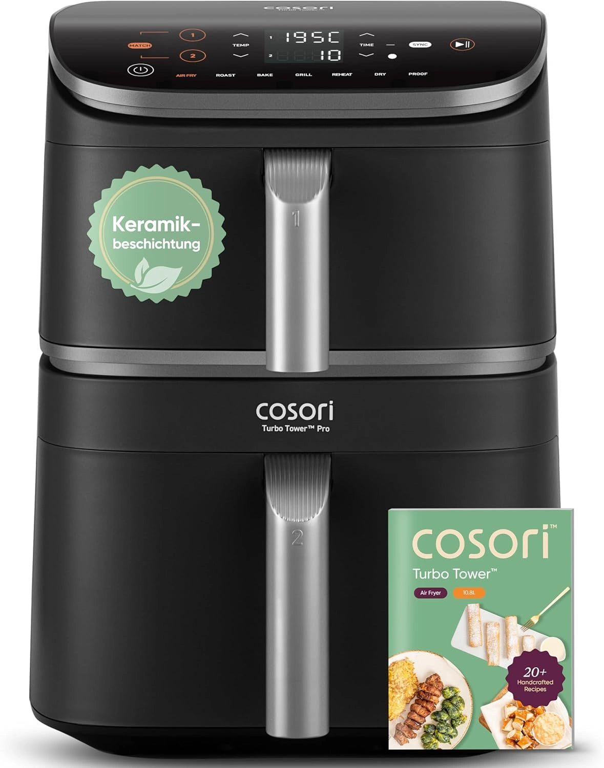 COSORI Turbo Tower Pro heteluchtfriteuse, 2 kamers, 10,8 l, Double Stack Airfryer met DualBlaze, keramische coating, niet met Teflon-coating