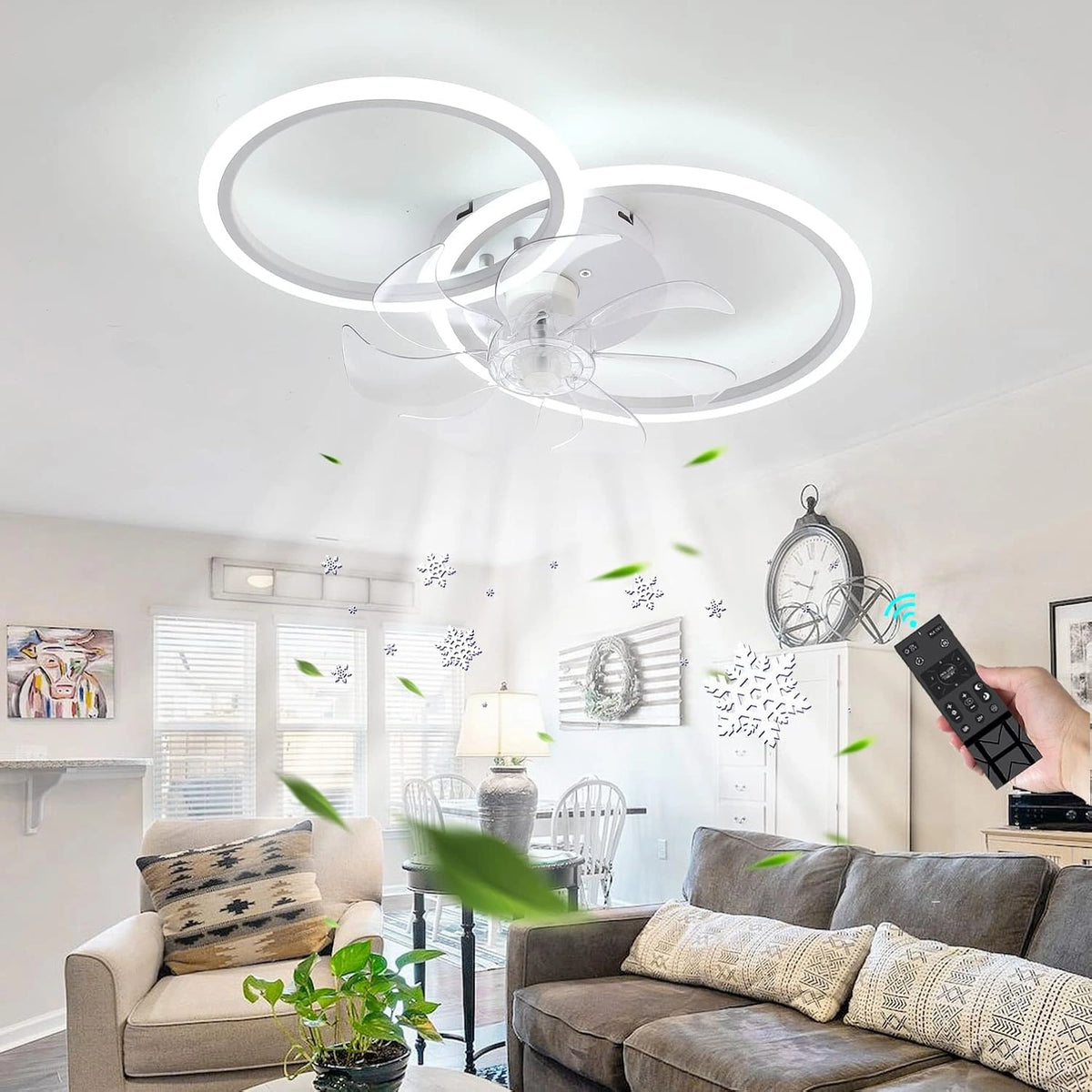Plafondventilator Met Licht En Afstandsbediening Woonkamer LED Dimbaar Kroonluchter Stille DC Motor Plafondventilator Met Licht Omkeerbare 6 Snelheid