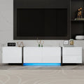 Merax TV-kast 170x30x39cm met led, lage kast in hoogglans met zwarte tafelpoten, drie deuren, lade en klapdeur, veel opbergruimte voor woonkamer, wit