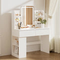 Airfish kaptafel met Verstelbare LED Verlichting en grote spiegel, Make-up Tafel met 2 grote laden, zijopslag, 4 open compartimenten