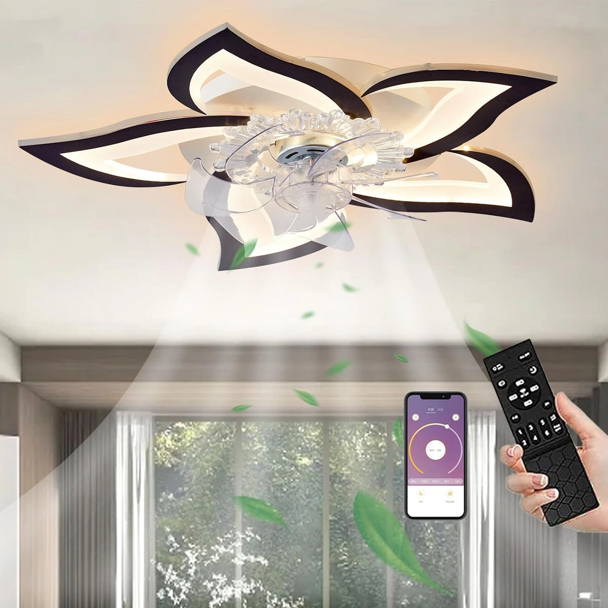 LED Stille Plafondventilator Met Verlichting 50W Plafondlamp Met Ventilator Met Afstandsbediening/APP Dimbare Lamp Met Ventilator 5 Lampen Bloemvorm