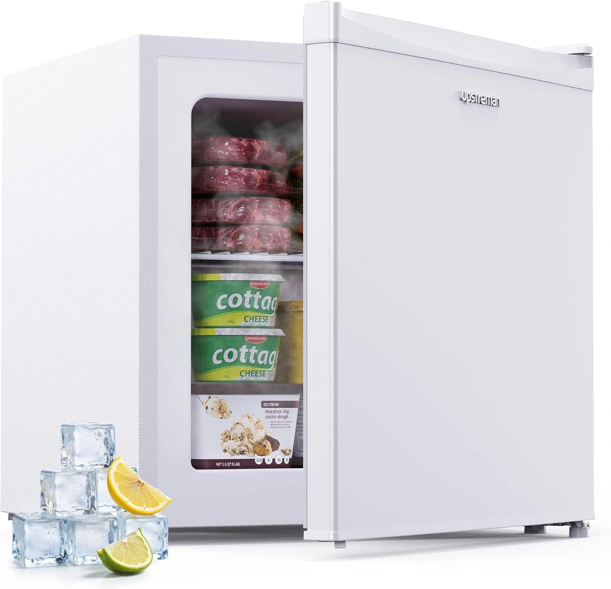 Upstreman 35 liter Mini Vriezer, -21°C, 4 Sterren, Kleine Diepvries, Omkeerbare Deur, Stil, Energiezuinig, voor Kantoor, Keuken, Studentenkamer